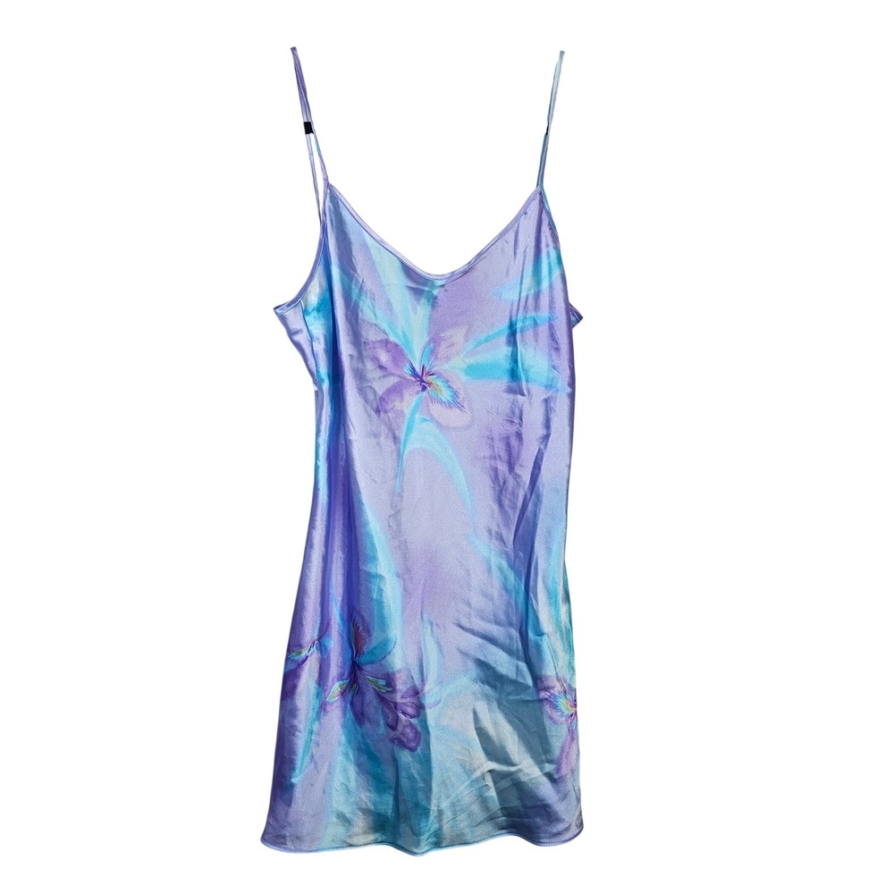 California Dynasty Vintage Y2K Purple Floral Satin Chemise and Robe Set 2PC Mini